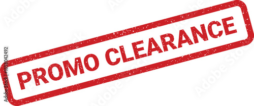 Red grunge effect rubber stamp with PROMO CLEARANCE message, highlighting a special sales event
