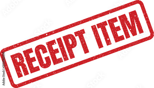 Red grunge rubber stamp mark with RECEIPT ITEM text, angled on a surface, signifying a registered document