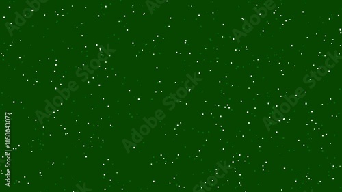 Abstract Green Pixel Background with White Particles. Digital Snowfall Effect.