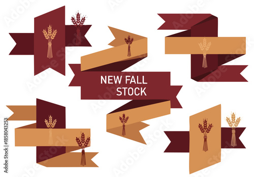 Autumn harvest season promotional banners with grain motifs on a clean white background for digital marketing design elements