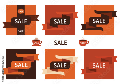 Autumnal sale banners and promotional elements arranged for marketing display creating visual assets for discount advertising