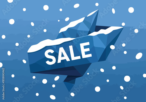 Icy blue geometric SALE banner with snow on a winter background for seasonal promotions and marketing campaigns