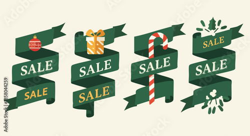Festive Christmas sale banners with holiday elements on a light background for various advertising and marketing designs