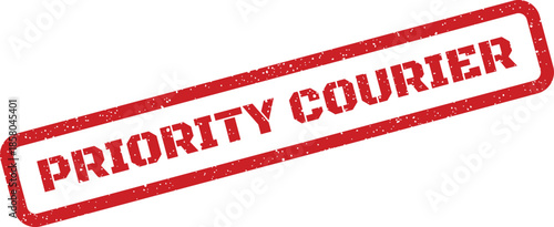 Red textured priority courier grunge rubber stamp, highlighting urgent delivery and expedited shipping services