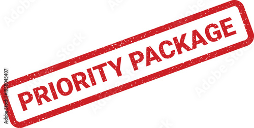Red textured priority package rubber stamp marking important shipping parcels for quick express delivery service