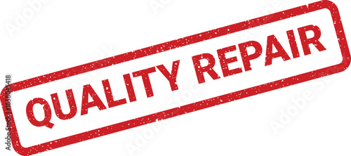 Red textured quality repair rubber stamp sign on an isolated white background for service indication