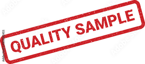Red textured quality sample rubber stamp sign on an isolated white background for product testing