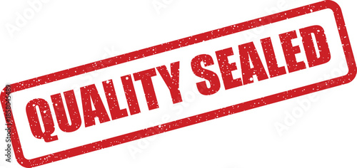 Red textured quality sealed rubber stamp sign on an isolated white background for authenticity verification
