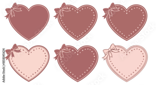 Diverse set of charming heart illustrations adorned with elegant bows displayed on a clean white backdrop perfect for digital design use