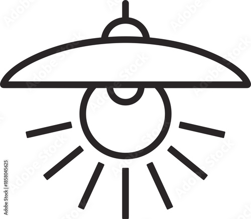 Simple Line Art Icon Of A Hanging Light Bulb With Rays lamp ceiling