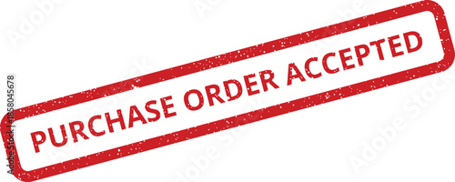 Red textured rubber stamp impression indicating PURCHASE ORDER ACCEPTED with a characteristic gritty grunge surface