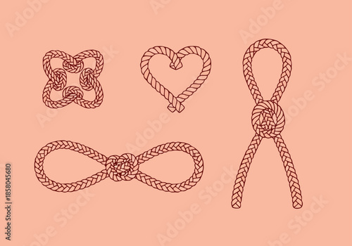 Detailed illustration of decorative nautical rope knots and symbolic patterns presented on a subtle peach background for graphic design purposes