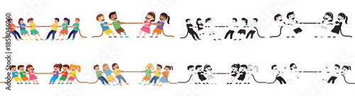 Kids playing tug of war game outdoors