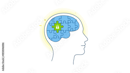 Abstract Brain Puzzle with Glowing Star in Center.