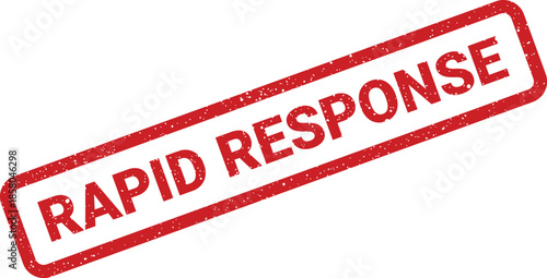 Textured grunge rubber stamp with bold lettering RAPID RESPONSE indicating swift action or feedback