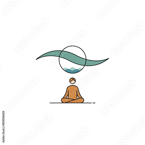 Person Meditating Under Abstract Symbol of Nature and Water.