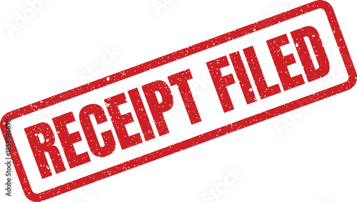 Textured rectangular stamp with RECEIPT FILED text confirming completion of a document archiving process