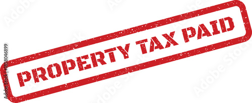 Textured red rectangular mark indicating successful property tax payment with a clear bold text message