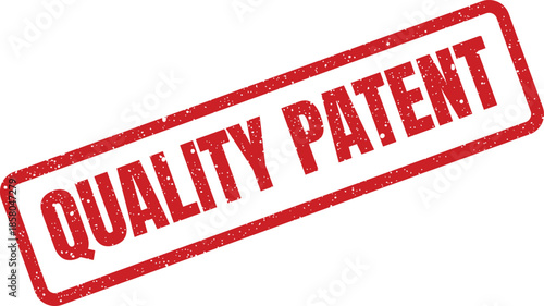 Textured red rubber stamp featuring QUALITY PATENT text, signifying intellectual property protection