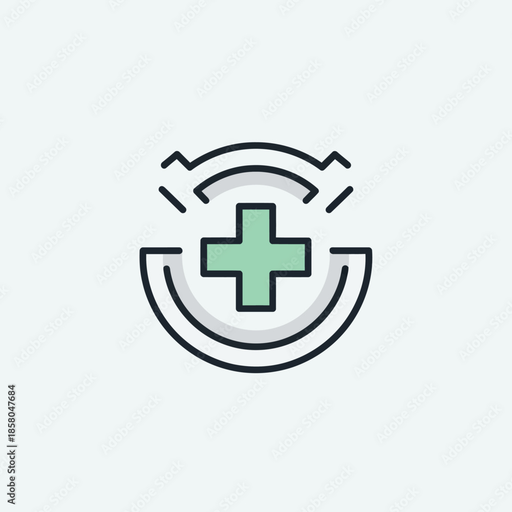 Obraz premium Green Medical Cross Shield with Signal Waves Icon.