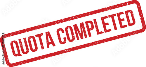 Textured rubber stamp mark displaying the phrase Quota Completed, signifying task fulfillment