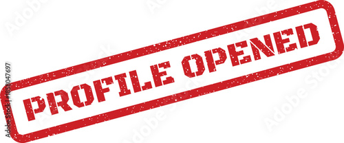 Textured stamp impression displaying PROFILE OPENED for indicating new account registration or viewing status