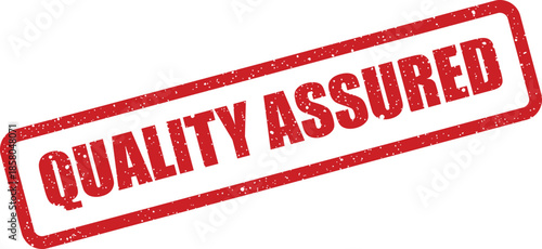 Weathered red rubber stamp with Quality Assured text, perfect for certifying product excellence or service guarantee