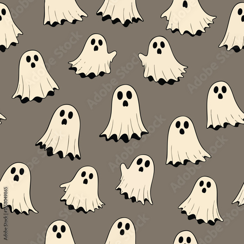 Whimsical ghosts adorning a textured background a delightful pattern for festive decorations and playful designs