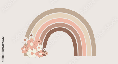 Muted pastel rainbow with bohemian floral design on a simple clean background for an aesthetic graphic illustration
