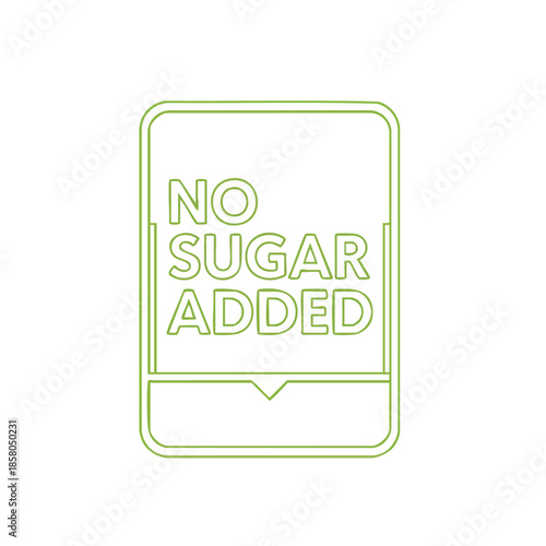 Clean label nutrition graphic no sugar added food icon with outline design on white background for healthy eating promotion