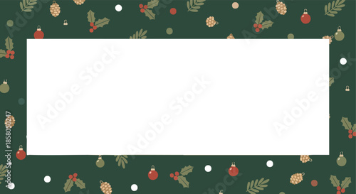 Festive Christmas Border with Holly and Pinecones Ideal for Seasonal Greetings and Invitations