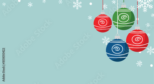 Festive Christmas Ornaments and Snowflakes Adorning a Cool Blue Background with Copy Space for Seasonal Greetings and Promotions