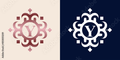 Letter Y logo with luxury ornament logo in pink gradient color, for boutique, beauty, shop, jewelry industry, and beauty