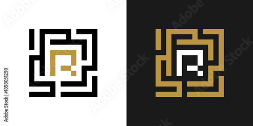 square labyrinth logo design inspiration with letter R