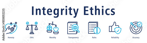 Integrity ethics icon vector concept with honesty, strong ethics, morality, transparency, rules, and reliable values for professional conduct.