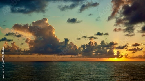 Dramatic sunset over the Caribbean Sea