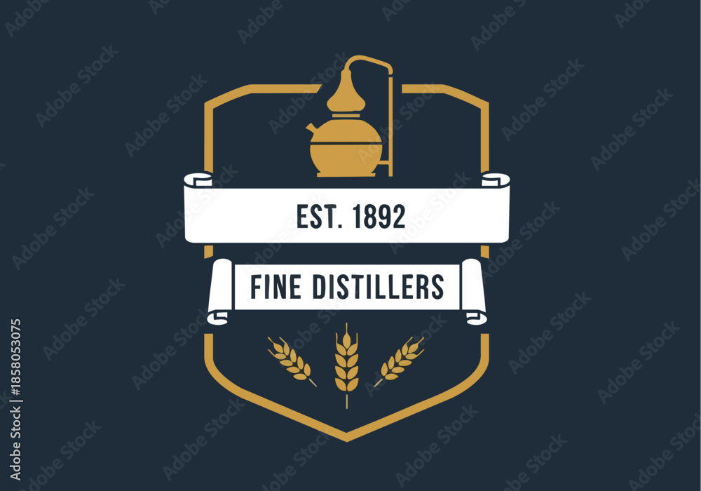 Obraz premium Retro distillery emblem est 1892 fine distillers graphic design element for branding and advertising purposes