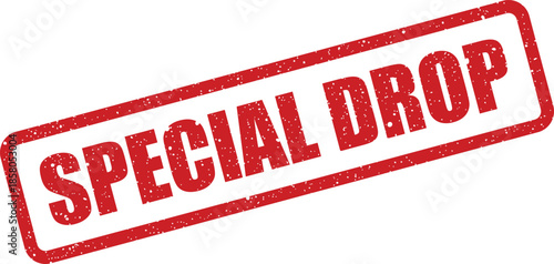 Distressed grunge textured rectangular stamp with bold lettering announcing a special drop item for a limited release