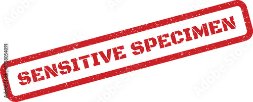 Distressed rectangular stamp marking sensitive specimen status for medical laboratory samples or research