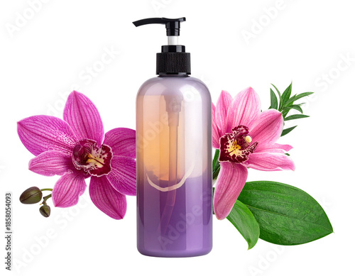 Elegant Orchid Infused Lotion Bottle with Dispenser.