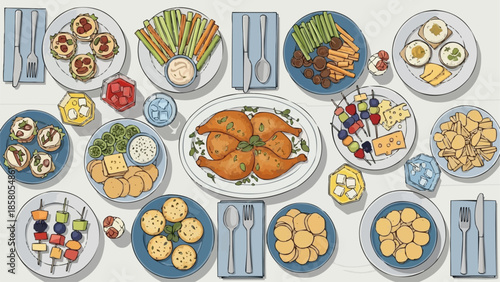 Delicious Assortment of Appetizers and Main Course Dishes.