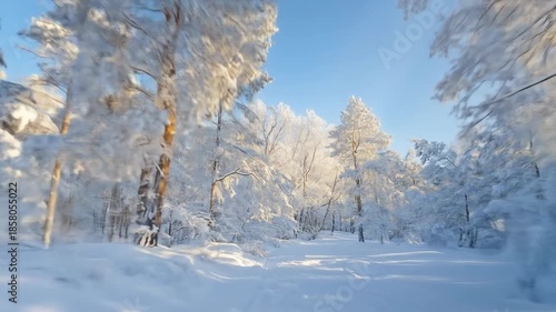 Wallpaper Mural Snow covered forest scene with bright sunlight and blue sky background Torontodigital.ca