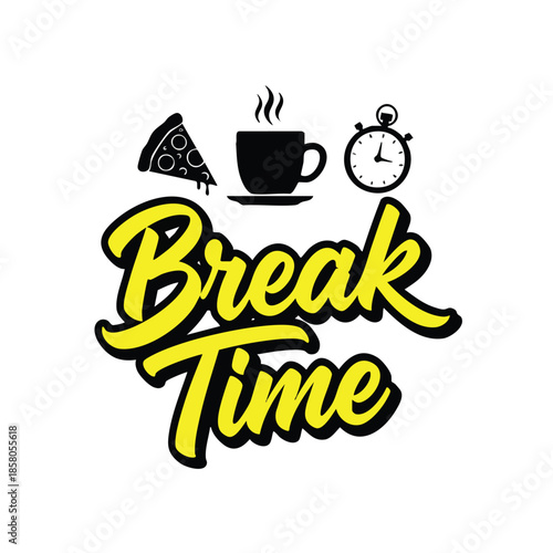 A delightful representation of a coffee break with pizza and a timer signifying a pause from work or study activities