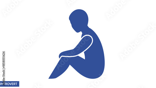 A blue silhouette of a person sitting in a contemplative pose with a label reading 'introvert' on a white background.