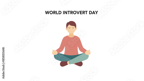 Illustration of a man meditating in lotus position on World Introvert Day with a simple background.