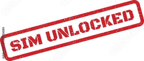 Distressed red rubber stamp effect with SIM UNLOCKED text, indicating freedom from carrier restrictions