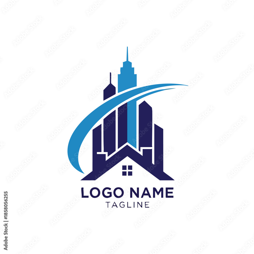 Obraz premium Modern Urban Skyline Logo Design for Real Estate and Corporate Branding Minimalist Abstract Cityscape Icon