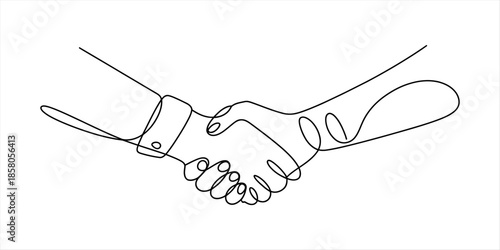 Continuous line drawing of a handshake symbolizing a business agreement and partnership Vector, illustration