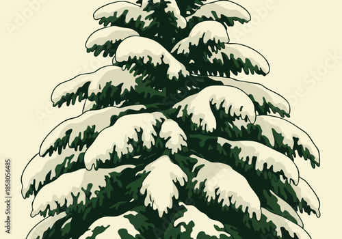 Evergreen boughs dusted with fresh snow isolated against a muted background a festive winter illustration
