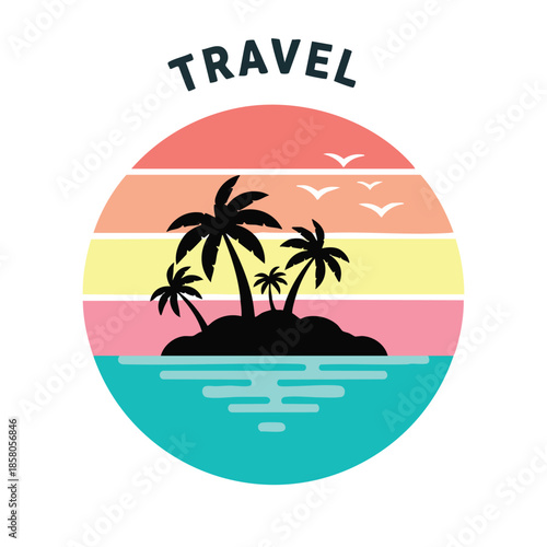 Tropical island paradise emblem conveying the allure of exotic travel destinations and vacation relaxation